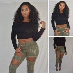 Olive Green Ripped Up Jeans